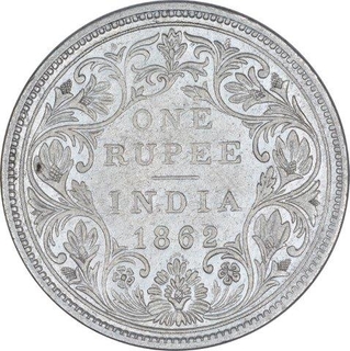 Error Silver One Rupee Coin of Victoria Queen of Bombay Mint of 1862.