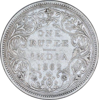 Silver One Rupee Coin of Victoria Queen of Bombay Mint of 1862.