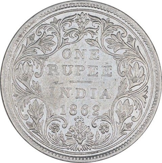 Silver One Rupee Coin of Victoria Queen of Bombay Mint of 1862.