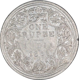 Silver One Rupee Coin of Victoria Queen of Calcutta Mint of 1862.