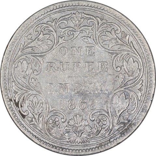 Silver One Rupee Coin of Victoria Queen of Bombay Mint of 1862.