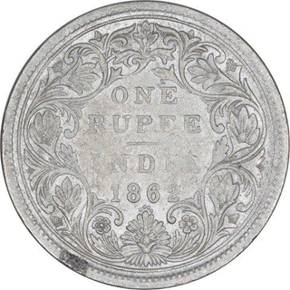 Silver One Rupee Coin of Victoria Queen of Bombay Mint of 1862.