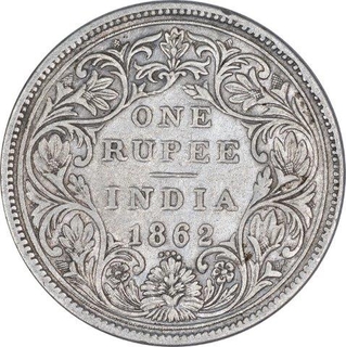 Silver One Rupee Coin of Victoria Queen of Bombay Mint of 1862.