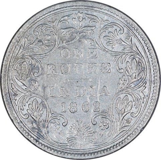 Silver One Rupee Coin of Victoria Queen of Calcutta Mint of 1862.