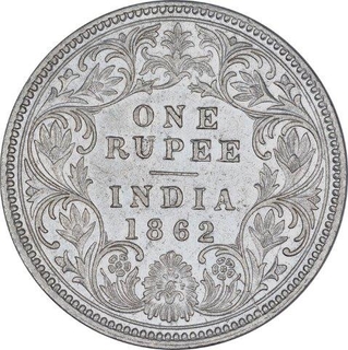 Silver One Rupee Coin of Victoria Queen of Calcutta Mint of 1862.