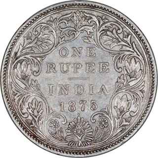 Silver One Rupee Coin of Victoria Queen of Bombay Mint of 1875.