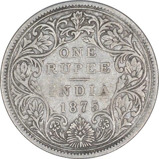 Silver One Rupee Coin of Victoria Queen of Bombay Mint of 1875.