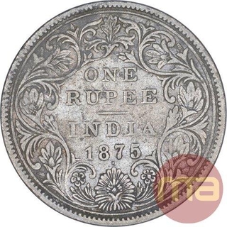 Silver One Rupee Coin of Victoria Queen of Bombay Mint of 1875.