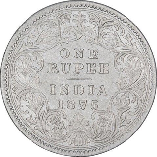 Silver One Rupee Coin of Victoria Queen of Calcutta Mint of 1875.