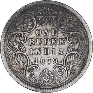 Silver One Rupee Coin of Victoria Empress of Bombay Mint of 1879.