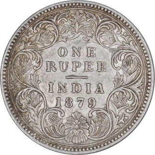 Silver One Rupee Coin of Victoria Empress of Calcutta Mint of 1879.