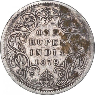 Silver One Rupee Coin of Victoria Empress of Bombay Mint of 1879.