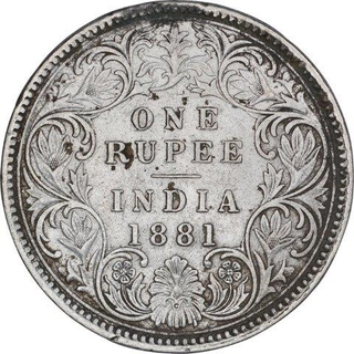 Silver One Rupee Coin of Victoria Empress of Calcutta Mint of 1881.