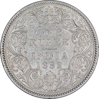 Silver One Rupee Coin of Victoria Empress of Calcutta Mint of 1882.