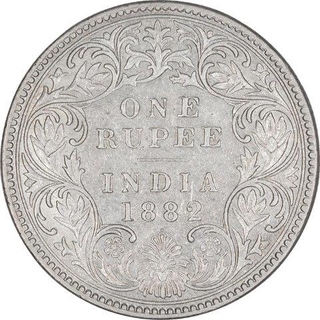 Silver One Rupee Coin of Victoria Empress of Bombay Mint of 1882.