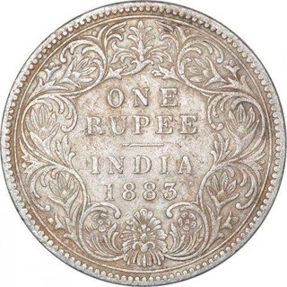 Silver One Rupee Coin of Victoria Empress of Bombay Mint of 1883.