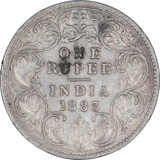 Silver One Rupee Coin of Victoria Emporess of Bombay Mint of 1883.