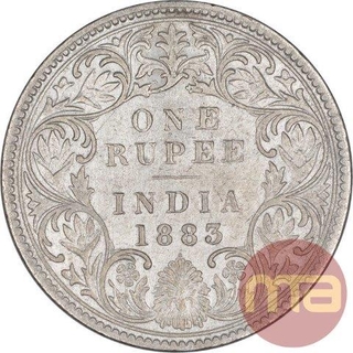 Silver One Rupee Coin of Victoria Empress of Bombay Mint of 1883.