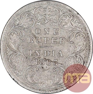 Silver One Rupee Coin of Victoria Empress of Bombay Mint of 1883.