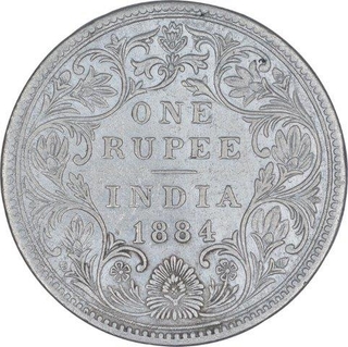 Silver One Rupee Coin of Victoria Empress of Bombay Mint of 1884.