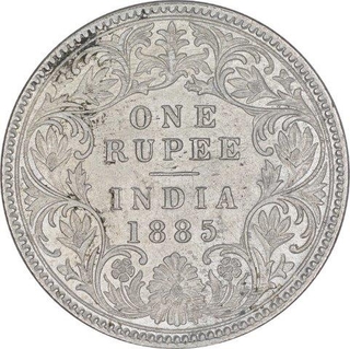 Silver One Rupee Coin of Victoria Empress of Calcutta Mint of 1885.