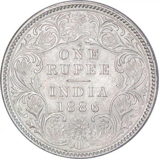 Silver One Rupee Coin of Victoria Empress of Calcutta Mint of 1886.