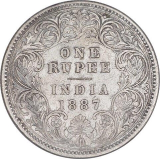 Silver One Rupee Coin of Victoria Empress of Calcutta Mint of 1887.