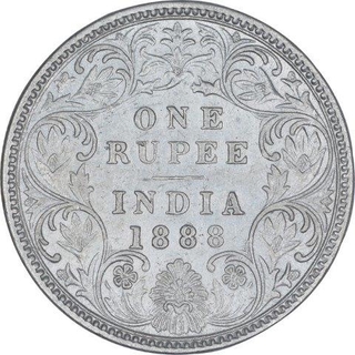 Silver One Rupee Coin of Victoria Empress of Bombay Mint of 1888.