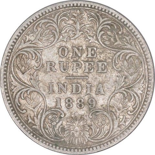 Silver One Rupee Coin of Victoria Empress of Bombay Mint of 1889.