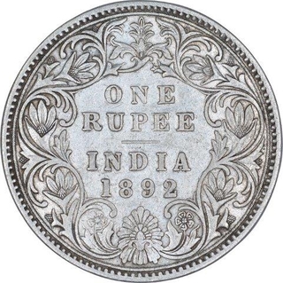 Silver One Rupee Coin of Victoria Empress of Bombay Mint of 1892.