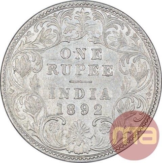 Silver One Rupee Coin of Victoria Empress of Bombay Mint of 1892.