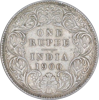 Silver One Rupee Coin of Victoria Empress of Calcutta Mint of 1900.