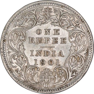 Silver One Rupee Coin of Victoria Empress of Calcutta Mint of 1901.