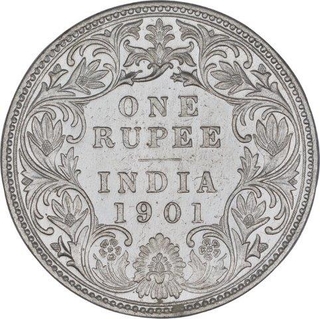 Silver One Rupee Coin of Victoria Empress of Bombay Mint of 1901.