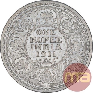 Silver One Rupee Coin of King George V of Calcutta Mint of 1911.