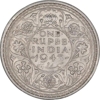 Silver One Rupee Coin of King George VI of Bombay Mint of 1943.