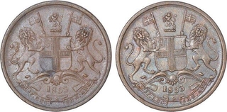 Copper Half Pice Coins of East India Company of Calcutta Mint of 1853.