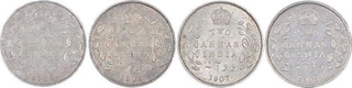 Silver Two Annas Coins of King Edward VII of Calcutta Mint of Different Years.