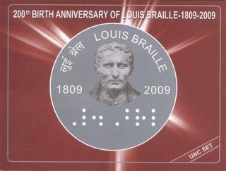 UNC Set of 200th Birth Anniversary of Louis Braille of Kolkata Mint 2009.