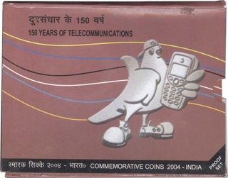 Proof Set of One Hundred and Fifty Years of Telecommunications of Kolkata Mint of 2004.