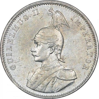 Silver One Rupie Coin of Kaiser Wilhelm II of German East Africa of 1905.