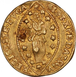 Gold Zecchino Coin of Paulo Rainer of Venice Mint of Italy.