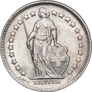 Silver Half Franc Coin of Switzerlan of 1946.