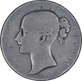 Silver One Crown Coin of Victoria of England of 1845.