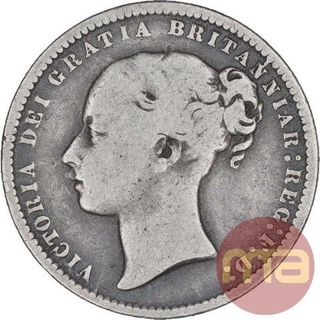 Silver One Shilling Coin of Victoria  of Great Britain of 1872.