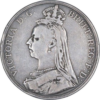 Silver Five Shillings Crown Coin of Victoria Dei Gratia of Great Britain of 1890.