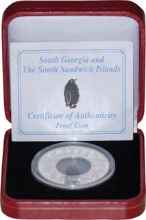 Silver Two Pound Proof Coin of Elizabeth II of South Georgia and South Sandwich Islands.