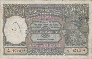 One Hundred Rupees Bank Note of Signed by J B Taylor of Bombay Circle of 1938.