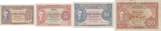 Set of Four Bank Notes of King George VI of Malaya of 1941.