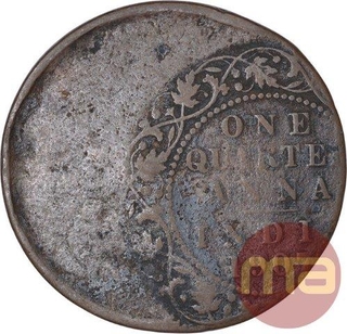 Bronze One Quarter Anna Coin of King Edward VII of Calcutta Mint of 1907.